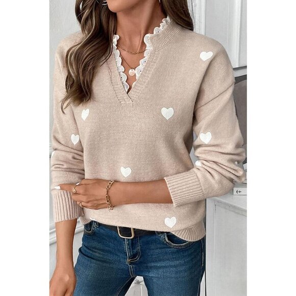 Styleska Boutique Sweaters - NWT MILLIE OATMEAL HEART PULLLOVER SWEATER KNIT